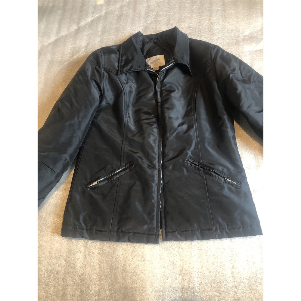 Jacqueline Ferrar Womens Jacket Black‎ Zipper Front Pockets Size Small Petite